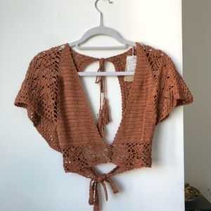 BEAUTIFUL CROCHET TOP FLOOK THE LABEL RUST SIZE M